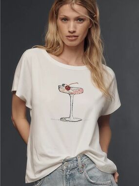 Maeve White Short-Sleeve Tee with beaded Cocktail Glass